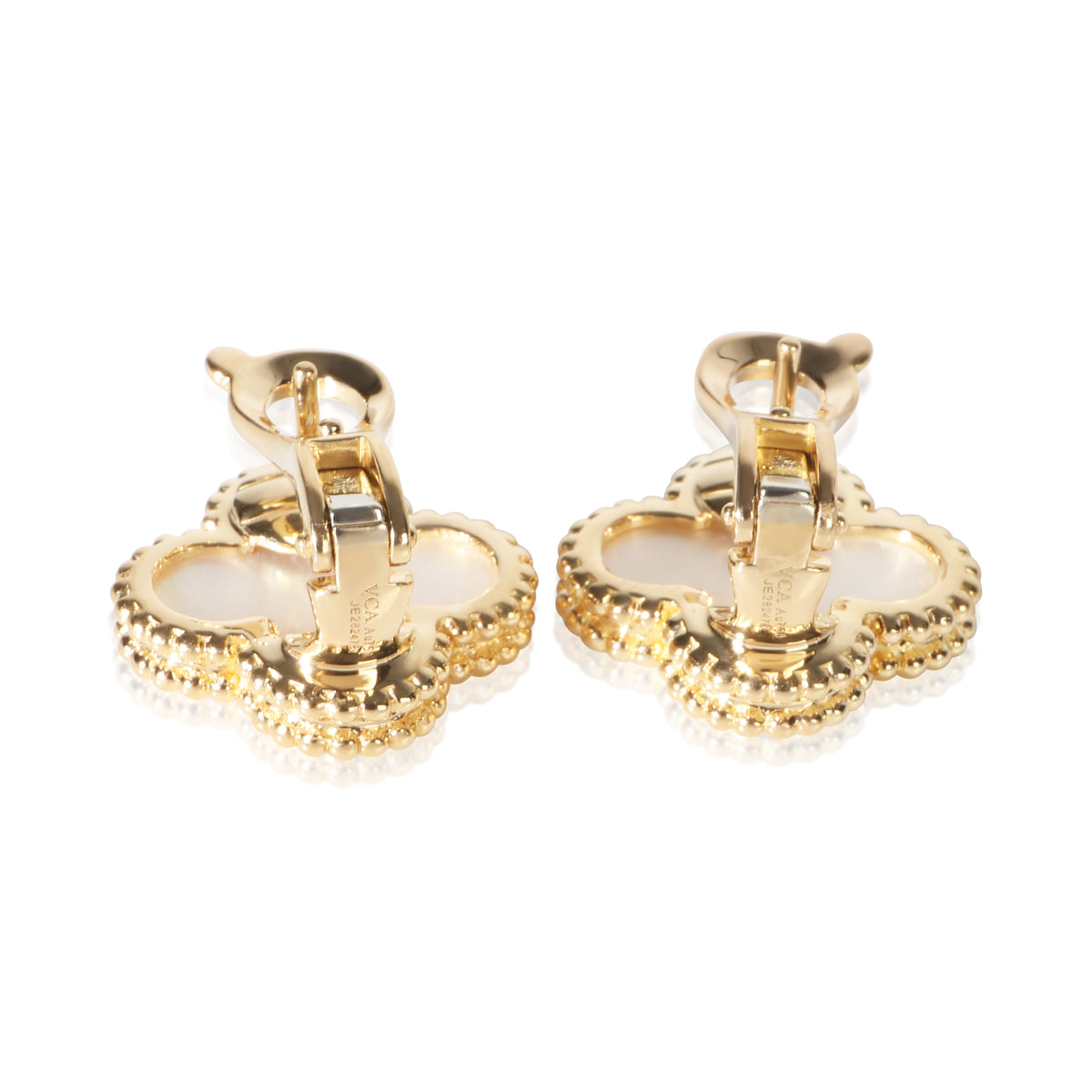 Van Cleef & Arpels Yellow Gold Mother Of Pearl Vintage Alhambra Earrings 4