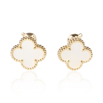 Van Cleef & Arpels Yellow Gold Mother Of Pearl Vintage Alhambra Earrings fv