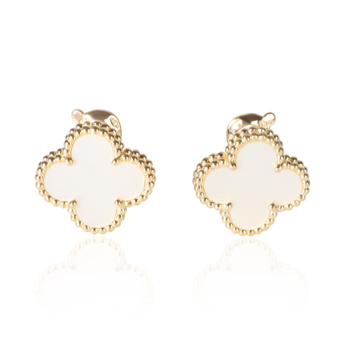 Van Cleef & Arpels Yellow Gold Mother Of Pearl Vintage Alhambra Earrings fv