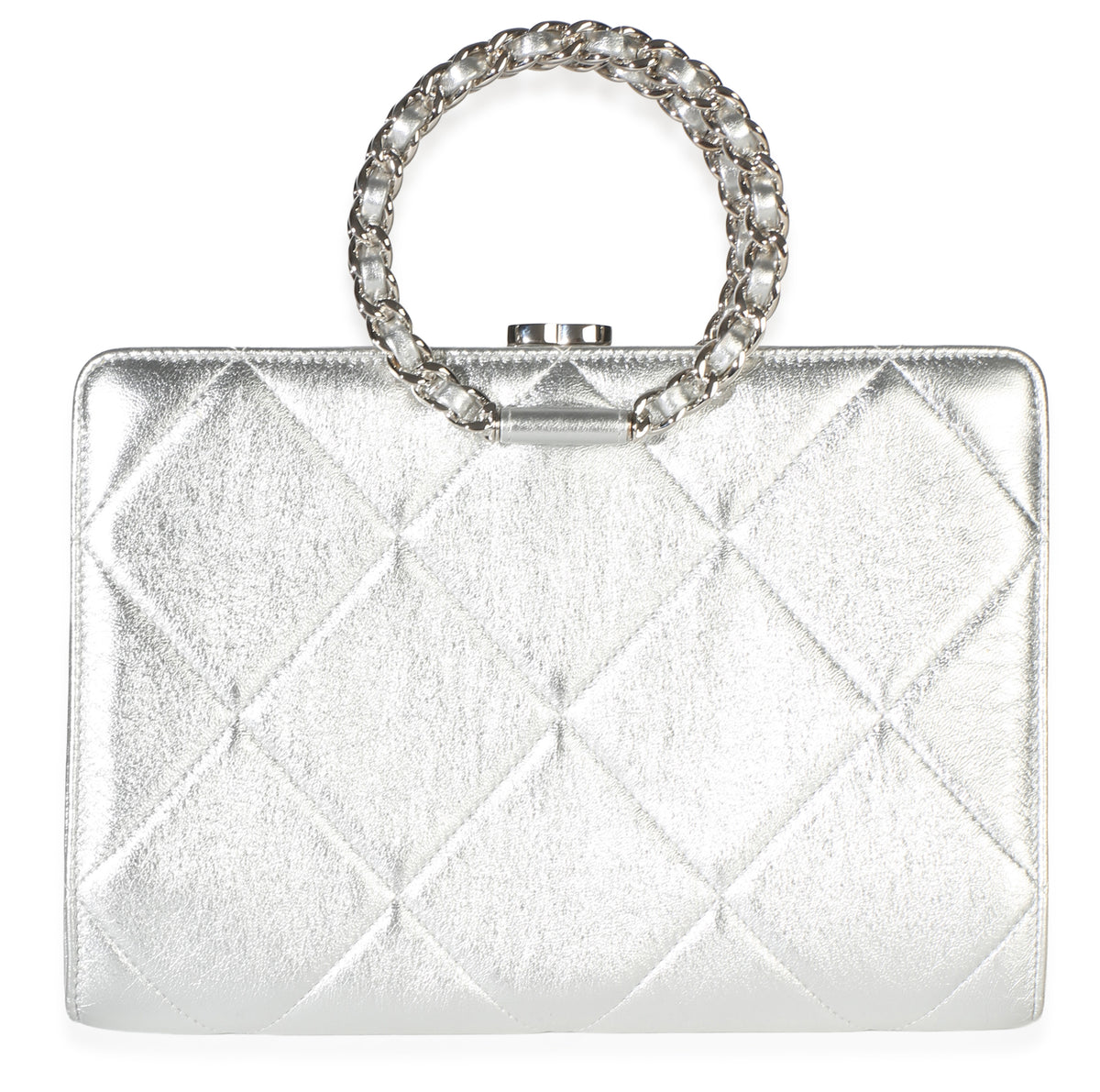 Chanel Silver Quilted Crumpled Lambskin In The Loop Clutch Handbag id