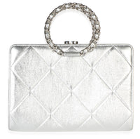 Chanel Silver Quilted Crumpled Lambskin In The Loop Clutch Handbag id
