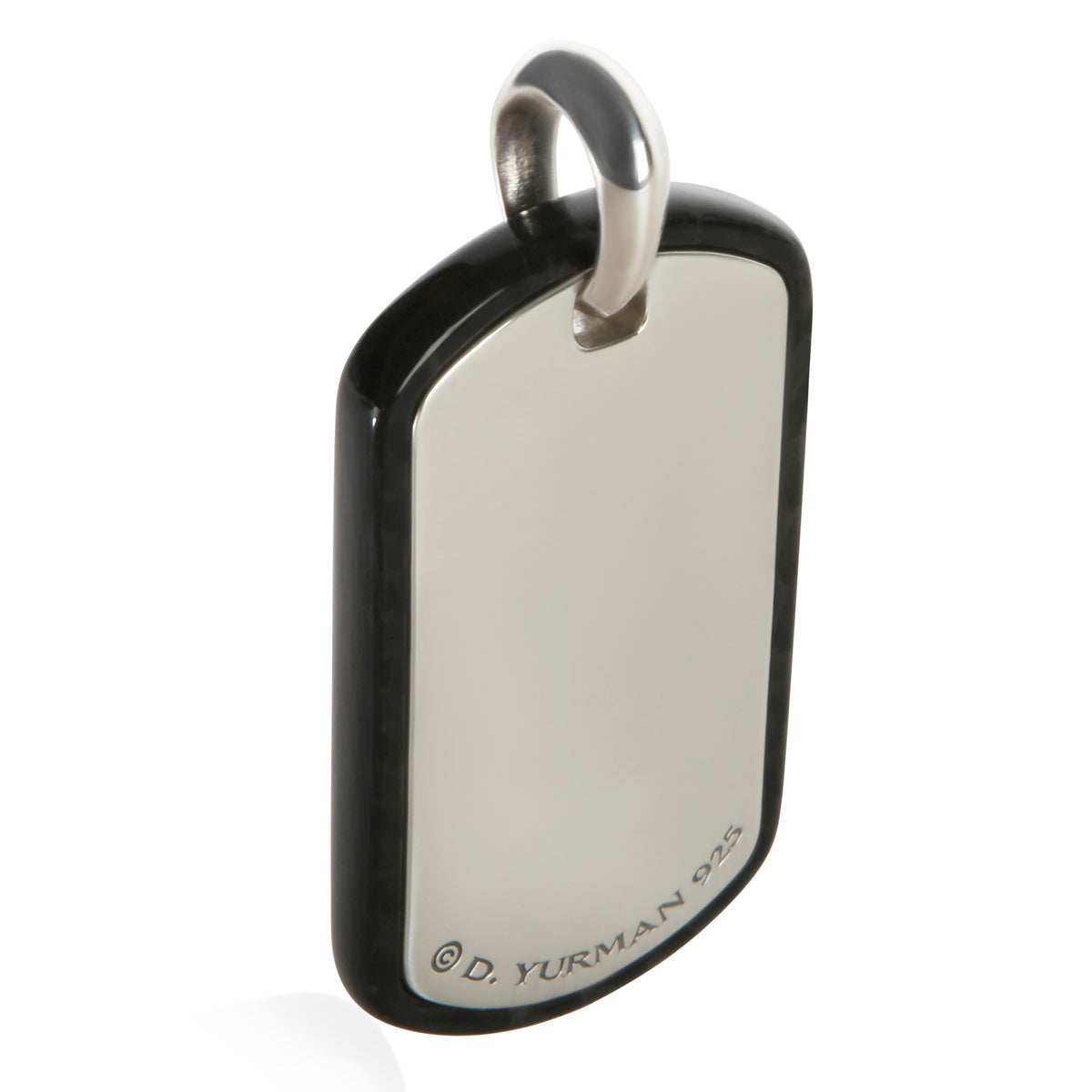 David Yurman Sterling Silver 42mm Carbon Fiber Tag Pendant 3