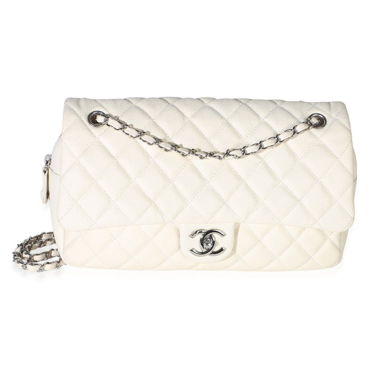 Chanel Cream Quilted Caviar Jumbo Easy Flap Bag Handbag id