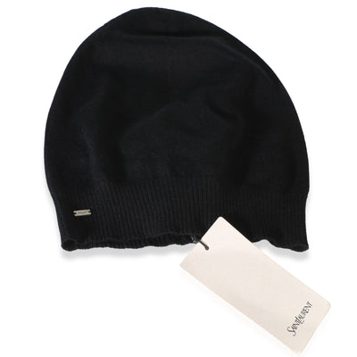 Saint Laurent Black Cashmere Logo Bonnet M id