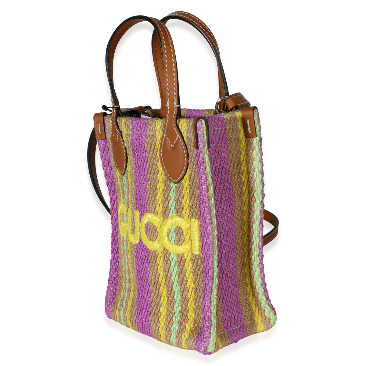 Gucci Purple Multicolor Jute Logo Mini Tote Bag Handbag 2