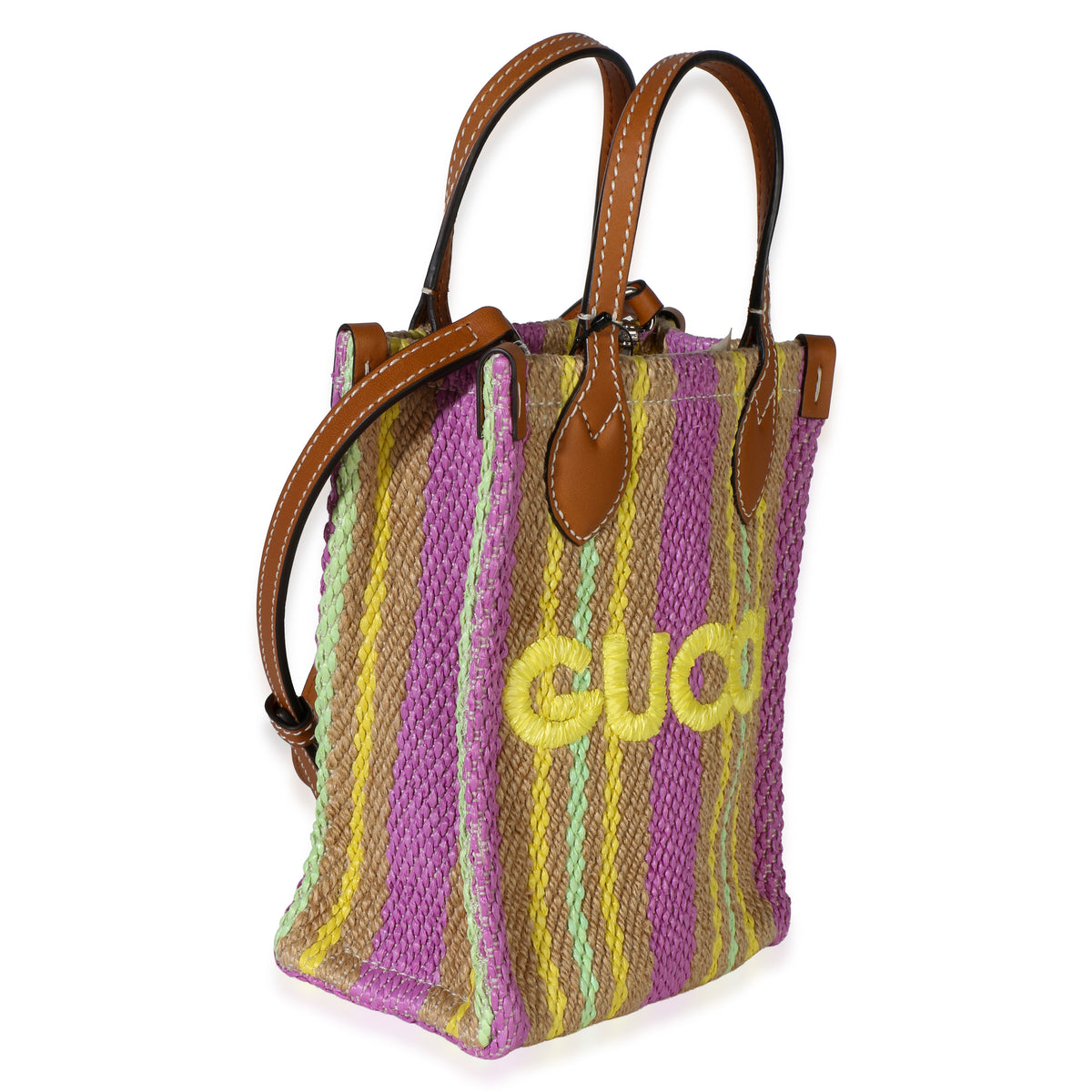 Gucci Purple Multicolor Jute Logo Mini Tote Bag Handbag 3