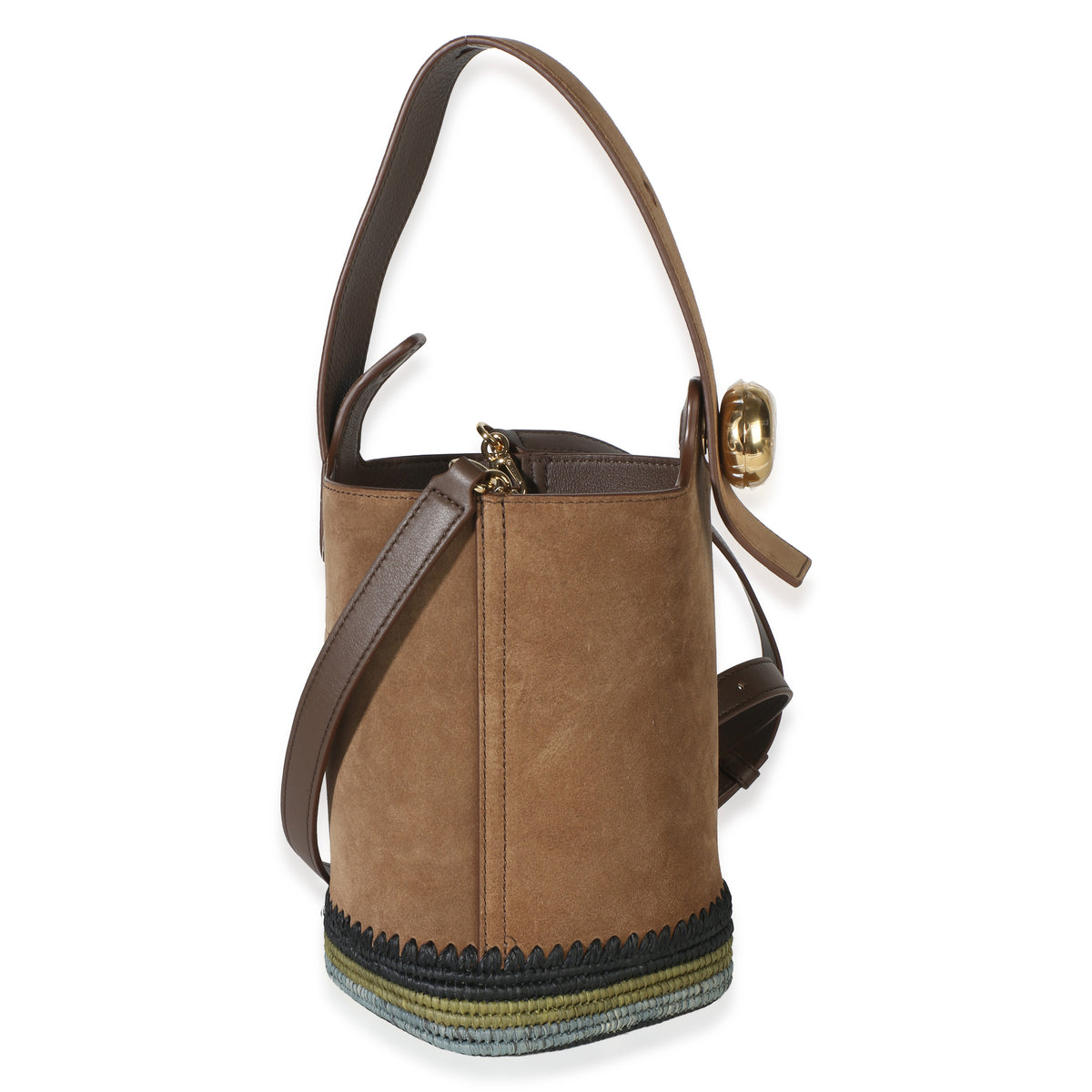 Loewe Brown Suede Raffia Striped Mini Pebble Bucket Bag Handbag 3