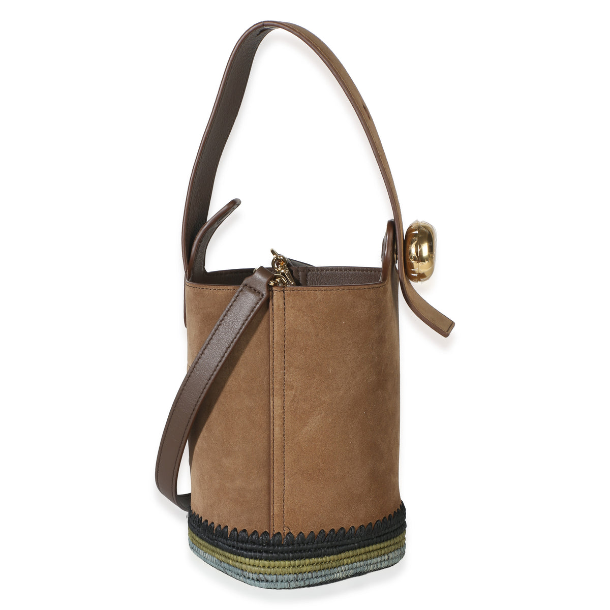 Loewe Brown Suede Raffia Striped Mini Pebble Bucket Bag Handbag 4