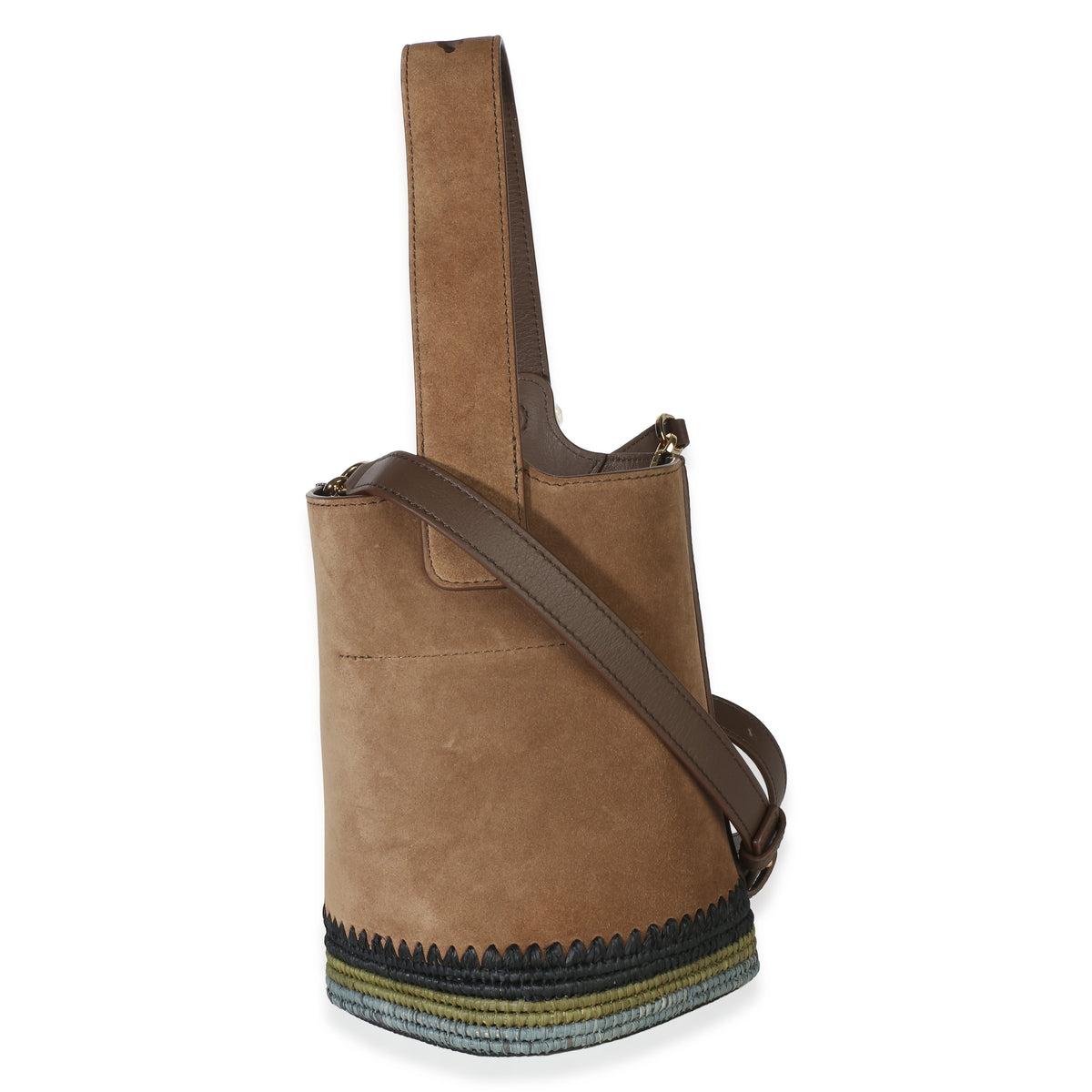 Loewe Brown Suede Raffia Striped Mini Pebble Bucket Bag Handbag 5