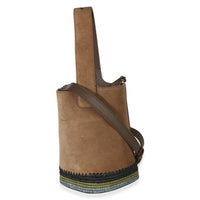Loewe Brown Suede Raffia Striped Mini Pebble Bucket Bag Handbag 5