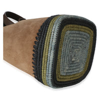 Loewe Brown Suede Raffia Striped Mini Pebble Bucket Bag Handbag 8