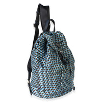 Prada Blue Geometric Print Nylon Tessuto Drawstring Logo Backpack Handbag 3