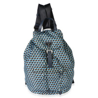 Prada Blue Geometric Print Nylon Tessuto Drawstring Logo Backpack Handbag 5