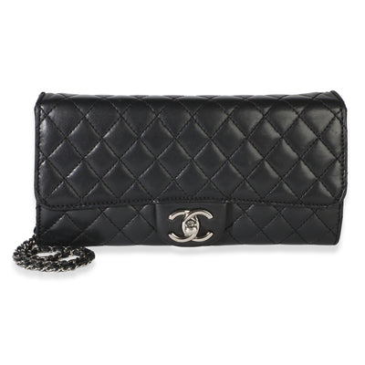 Chanel Black Quilted Lambskin East West Flap Clutch Handbag id