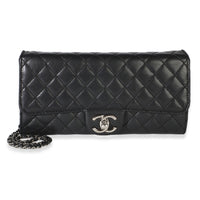 Chanel Black Quilted Lambskin East West Flap Clutch Handbag id