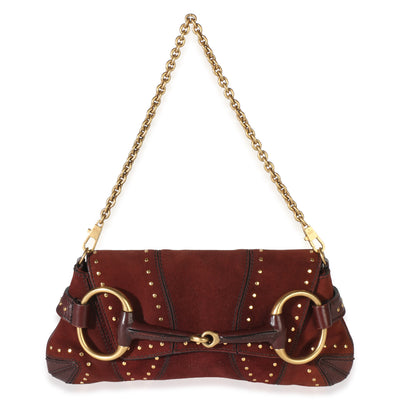 Gucci Burgundy Studded Suede Tom Ford Horsebit Clutch Handbag id