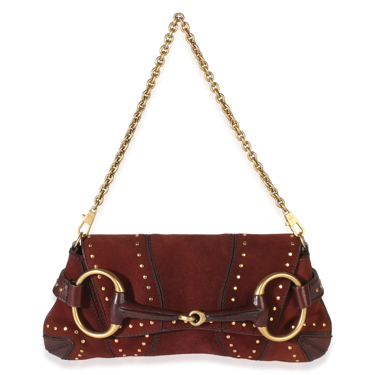 Gucci Burgundy Studded Suede Tom Ford Horsebit Clutch Handbag id