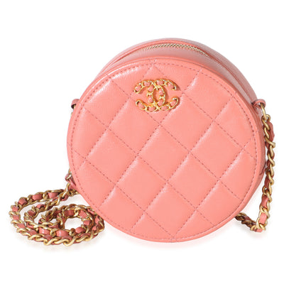 Chanel Pink Quilted Lambskin Chain Infinity Round Clutch With Chain Handbag id