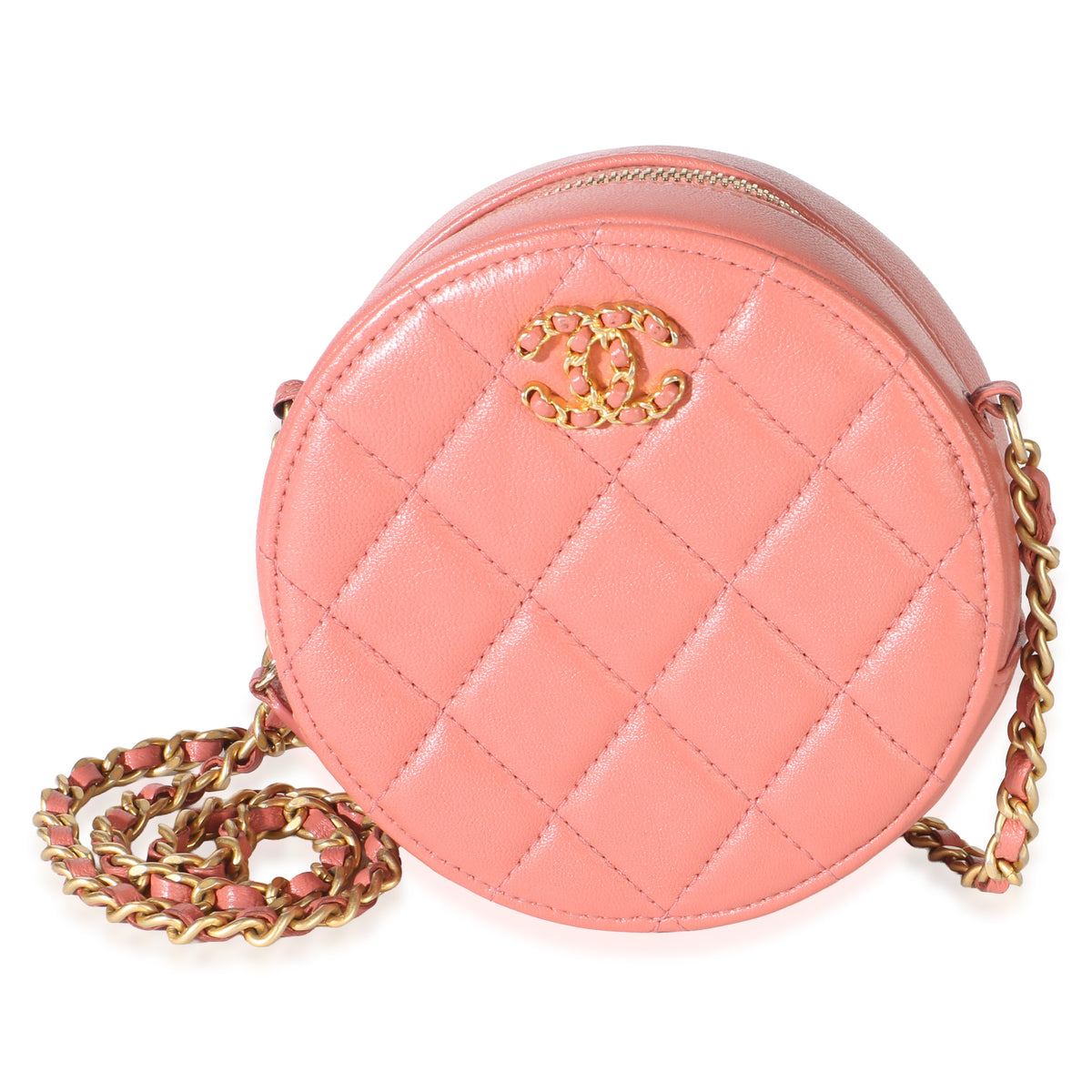Chanel Pink Quilted Lambskin Chain Infinity Round Clutch With Chain Handbag id