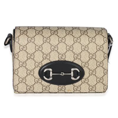 Gucci Black Beige GG Supreme Canvas Horsebit 1955 Mini Bag Handbag id
