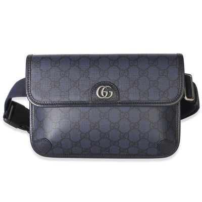 Gucci Navy GG Supreme Canvas Ophidia Web Slim Belt Bag Handbag id
