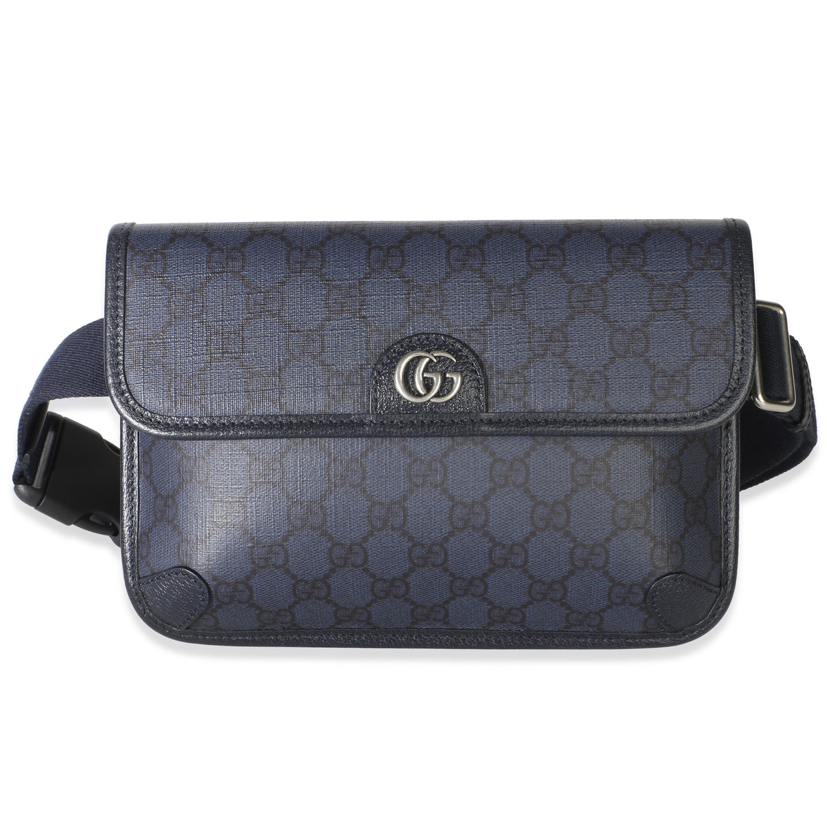 Gucci Navy GG Supreme Canvas Ophidia Web Slim Belt Bag Handbag id