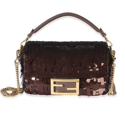 Fendi Marrone Scuro Sequin Paillettes Vitello Grace Sex And The City Mini Baguet Handbag id