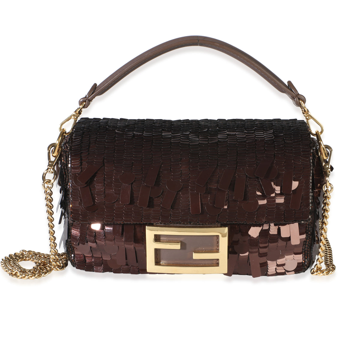 Fendi Marrone Scuro Sequin Paillettes Vitello Grace Sex And The City Mini Baguet Handbag id
