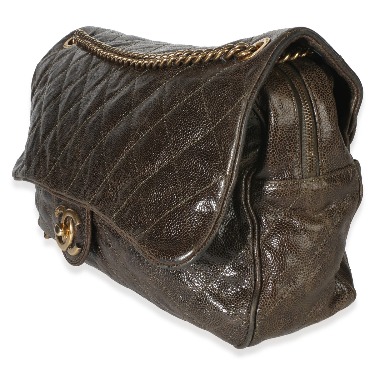 Chanel Brown Quilted Glazed Caviar Large Shiva Flap Bag Handbag 2