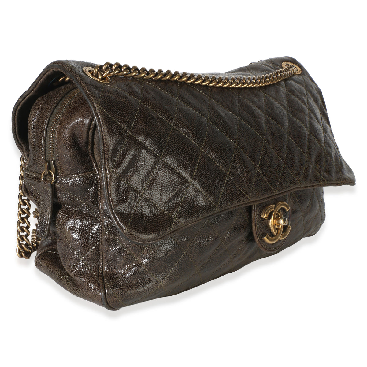 Chanel Brown Quilted Glazed Caviar Large Shiva Flap Bag Handbag 3