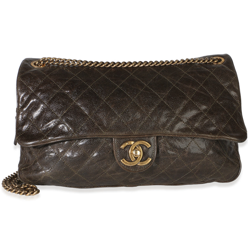Chanel Brown Quilted Glazed Caviar Large Shiva Flap Bag Handbag id