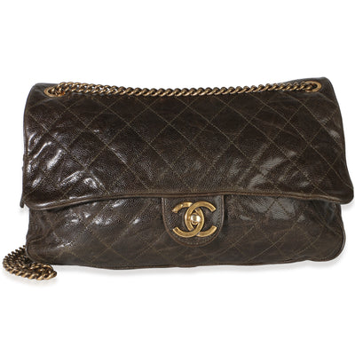 Chanel Brown Quilted Glazed Caviar Large Shiva Flap Bag Handbag id