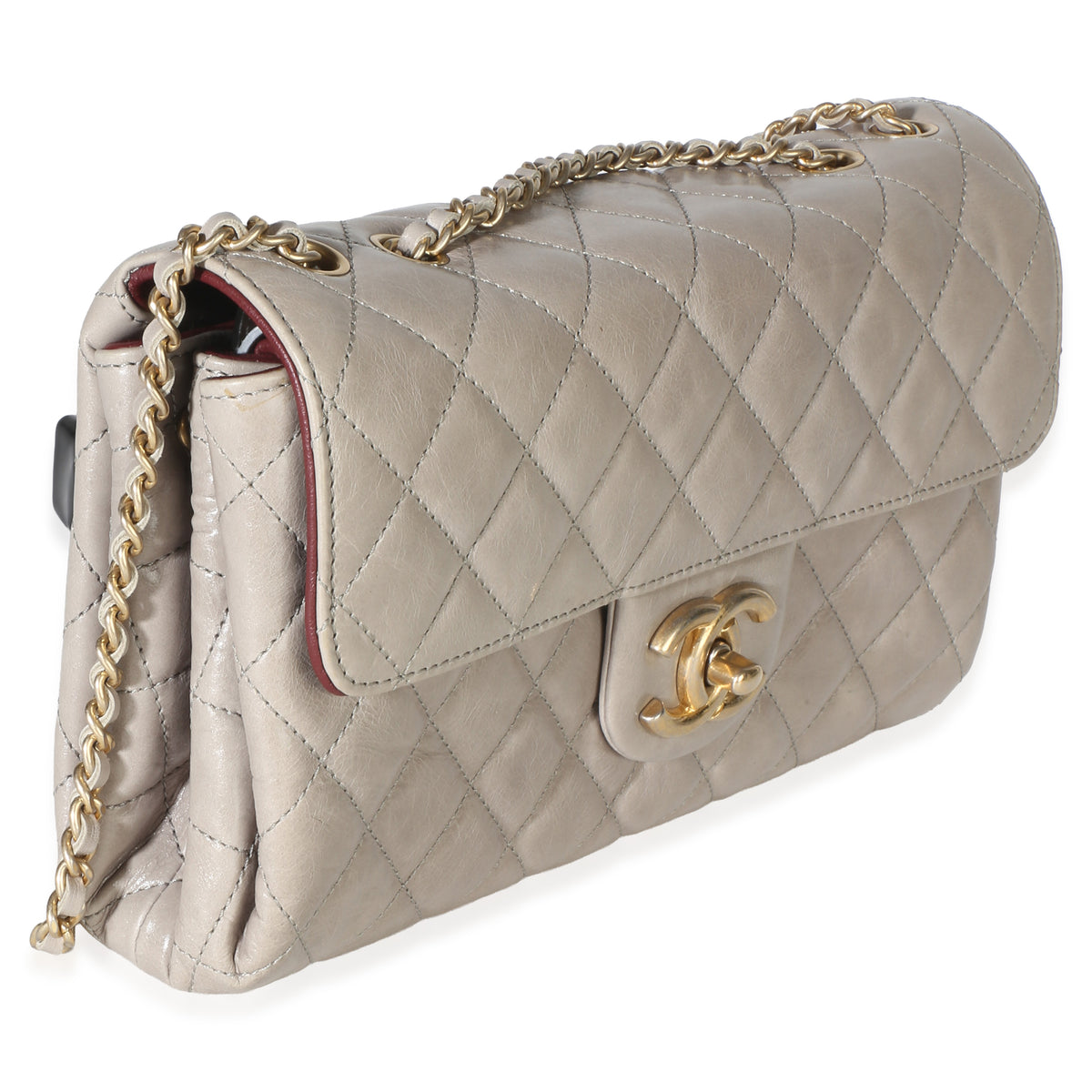 Chanel Grey Quilted Crumpled Calfskin Medium Accordion Flap Bag Handbag 3