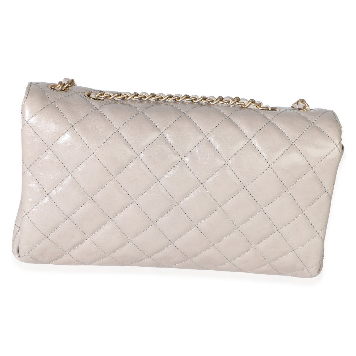 Chanel Grey Quilted Crumpled Calfskin Medium Accordion Flap Bag Handbag 4
