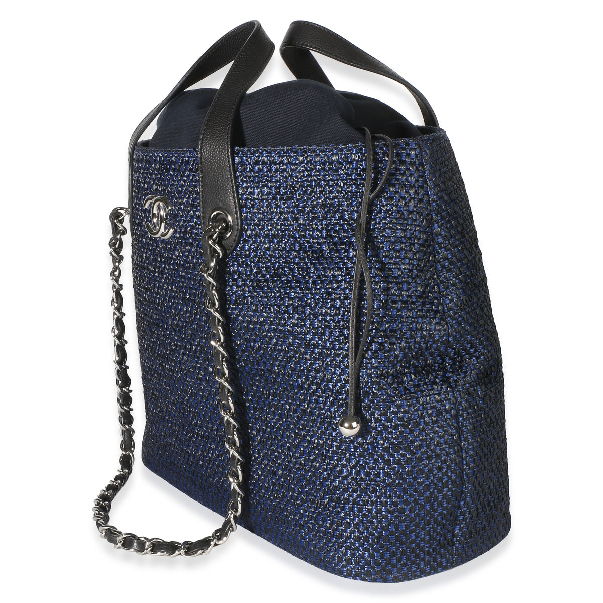 Chanel Navy Blue Raffia CC Expandable Shopping Tote Handbag 2