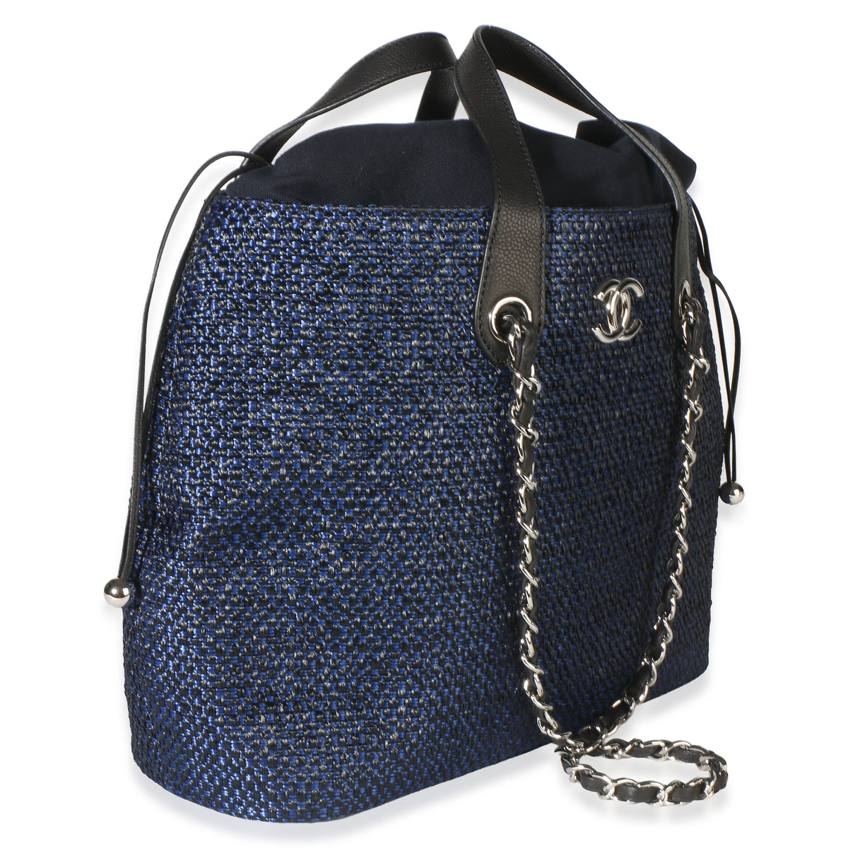 Chanel Navy Blue Raffia CC Expandable Shopping Tote Handbag 3