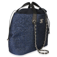Chanel Navy Blue Raffia CC Expandable Shopping Tote Handbag 3