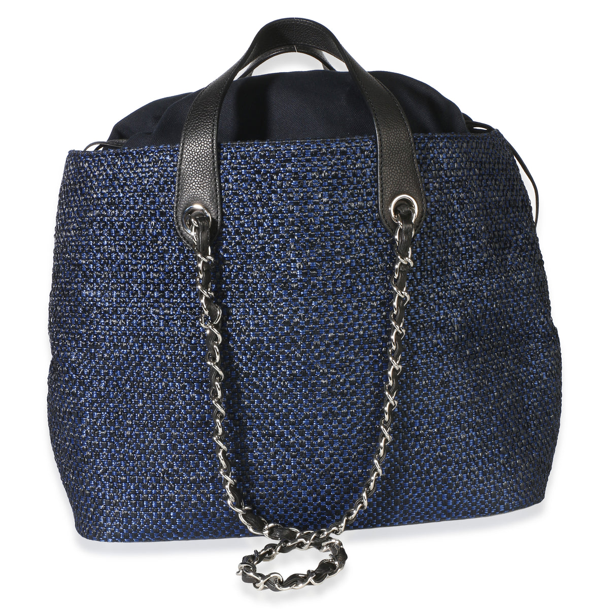Chanel Navy Blue Raffia CC Expandable Shopping Tote Handbag 4