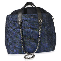 Chanel Navy Blue Raffia CC Expandable Shopping Tote Handbag 4