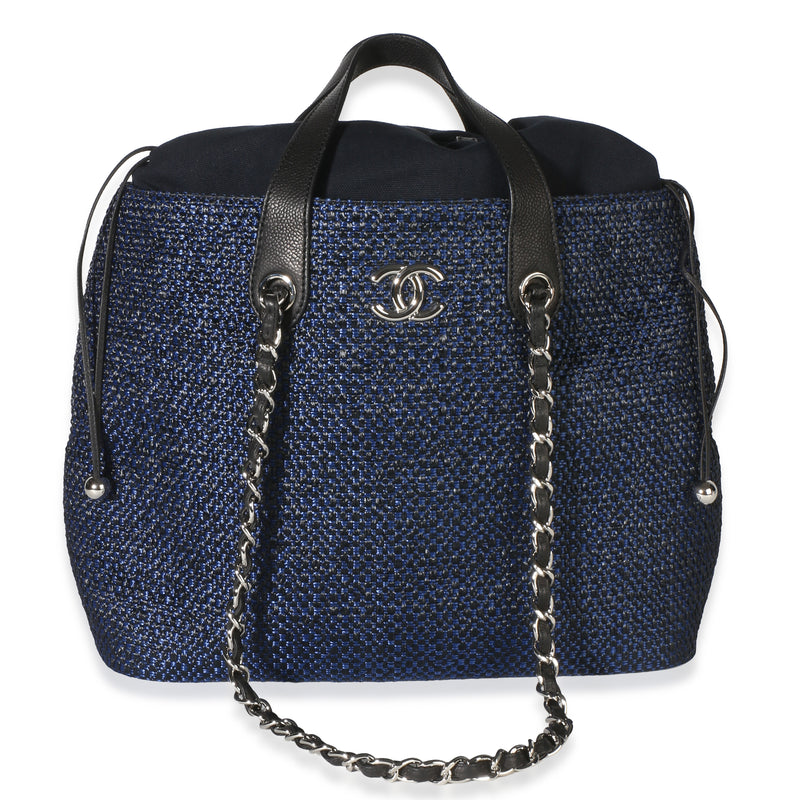 Chanel Navy Blue Raffia CC Expandable Shopping Tote Handbag id
