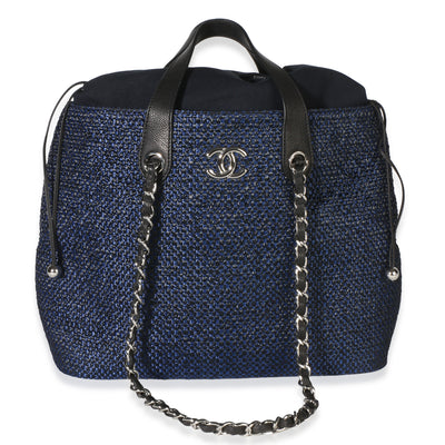 Chanel Navy Blue Raffia CC Expandable Shopping Tote Handbag id