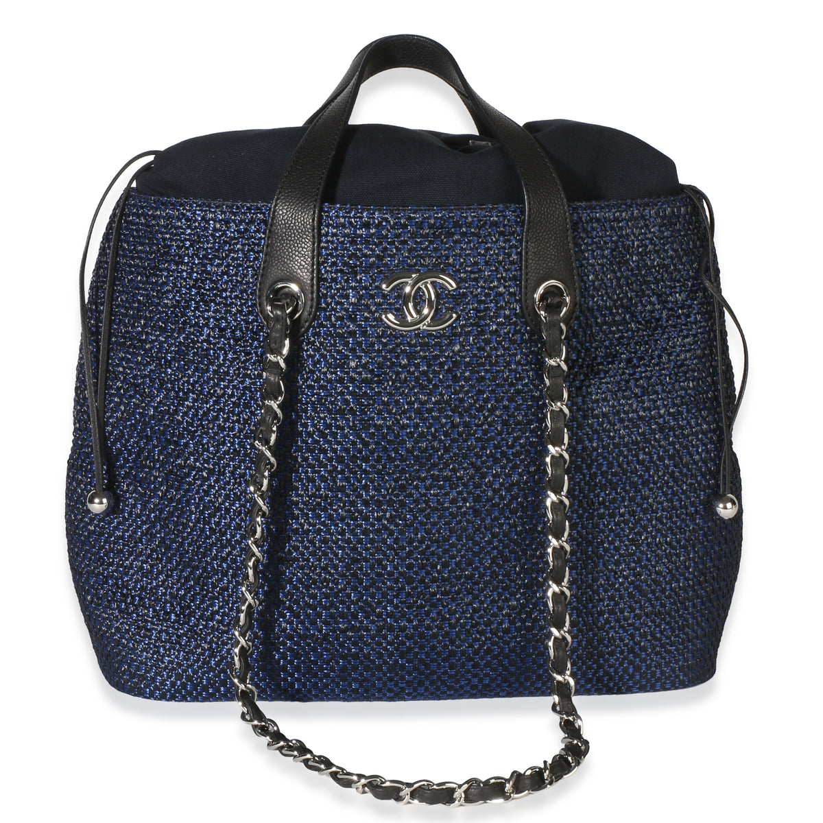 Chanel Navy Blue Raffia CC Expandable Shopping Tote Handbag id