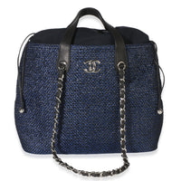 Chanel Navy Blue Raffia CC Expandable Shopping Tote Handbag id