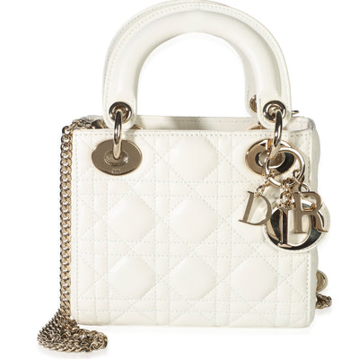 Christian Dior White Lambskin Cannage Mini Lady Dior Handbag id