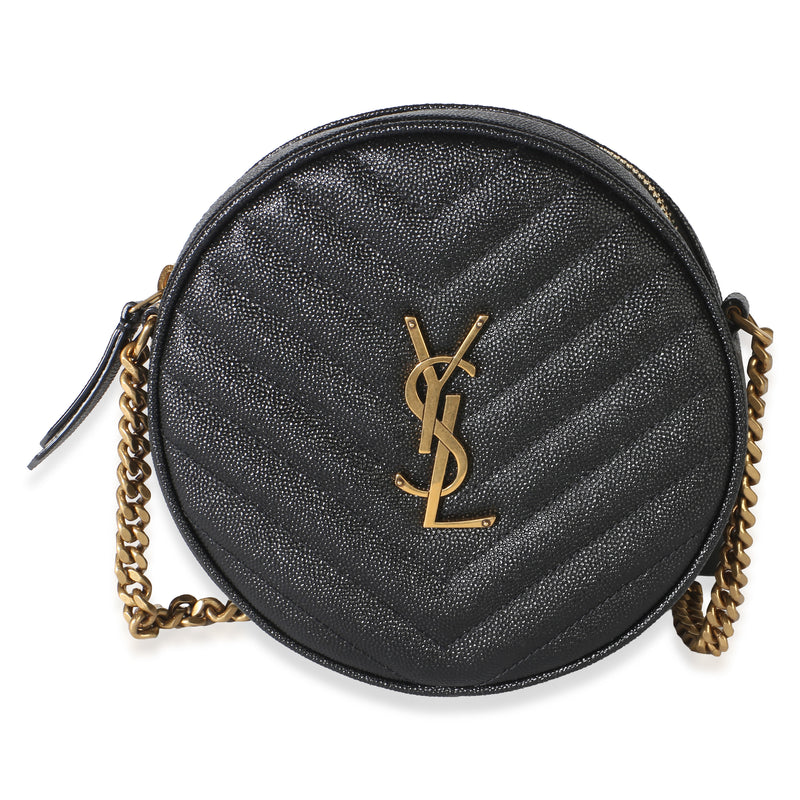 Saint Laurent Black Grain De Poudre Matelasse Chevron Round Vinyle Camera Bag Handbag id