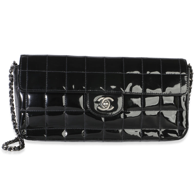 Chanel Black Quilted Patent Chocolate Bar East West Flap Bag Handbag id