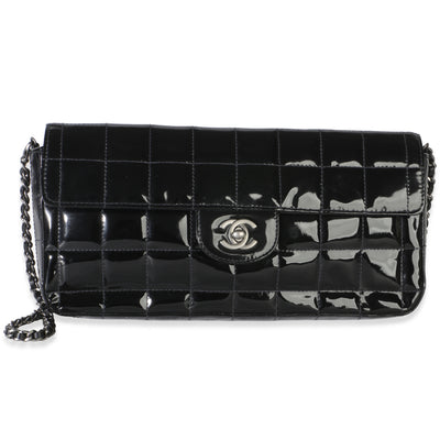 Chanel Black Quilted Patent Chocolate Bar East West Flap Bag Handbag id