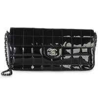 Chanel Black Quilted Patent Chocolate Bar East West Flap Bag Handbag id