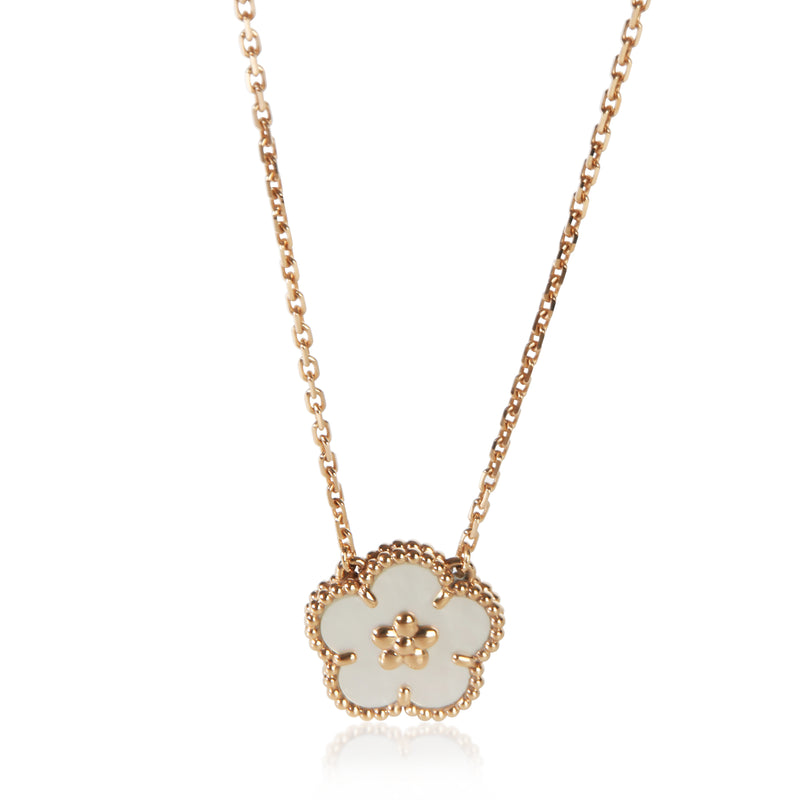 Van Cleef & Arpels Rose Gold Mother Of Pearl Lucky Spring Plum Blossom Pendant fv