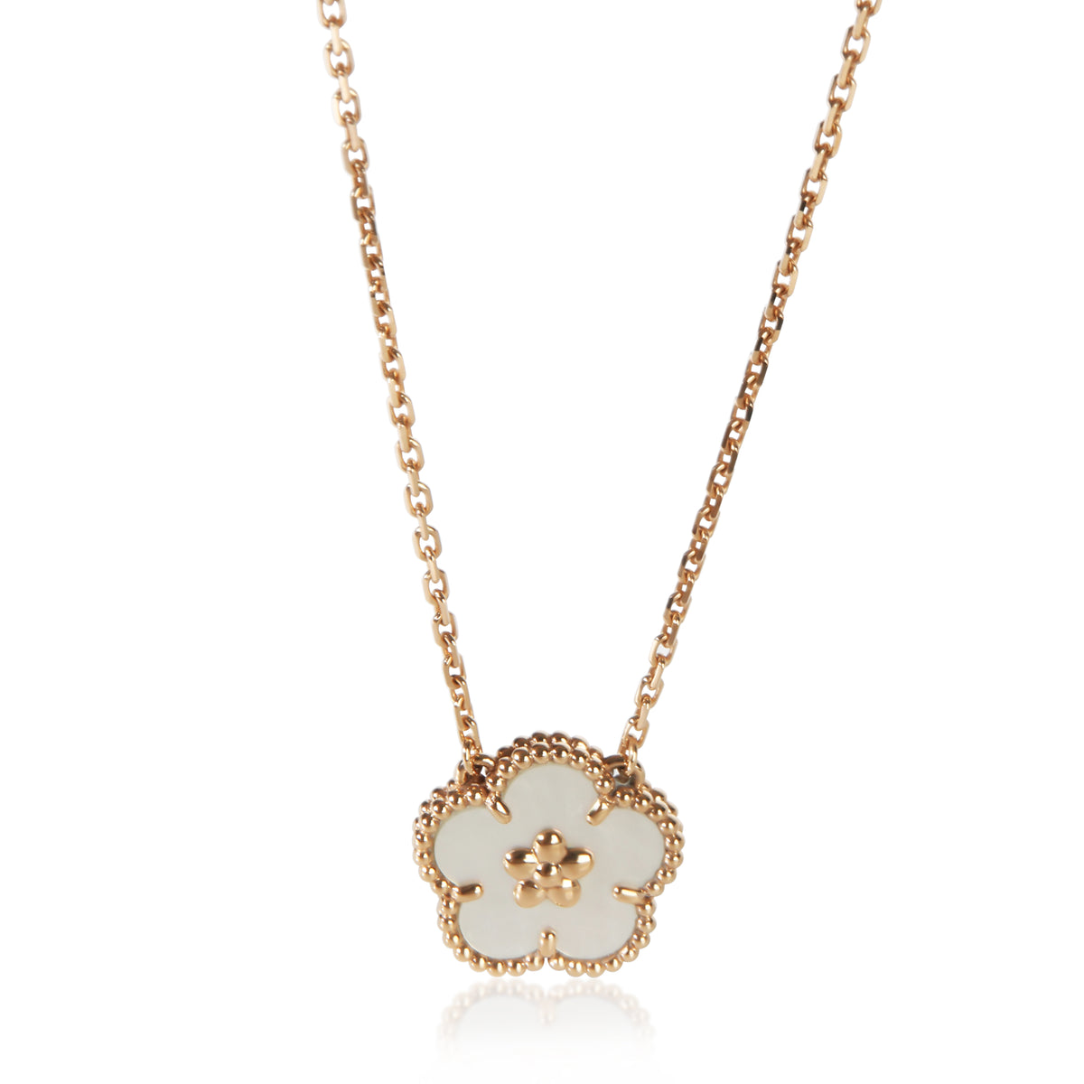 Van Cleef & Arpels Rose Gold Mother Of Pearl Lucky Spring Plum Blossom Pendant fv